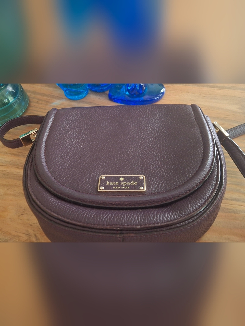 kate spade Deep Plum Leather Crossbody with Gold Plaque